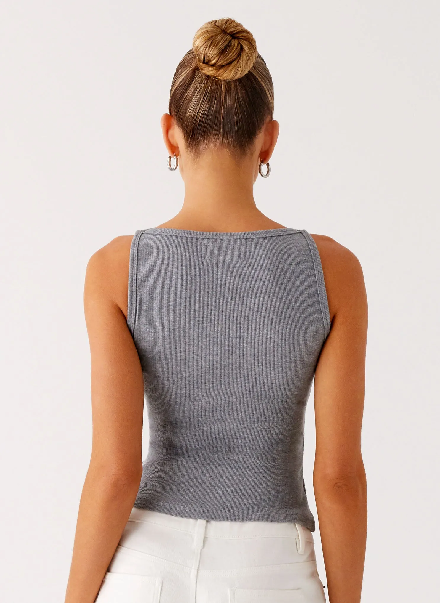 Drop Top Ribbed Eyelet Tank Top - Marle Grey sold by Peppermayo product image thumbnail 4