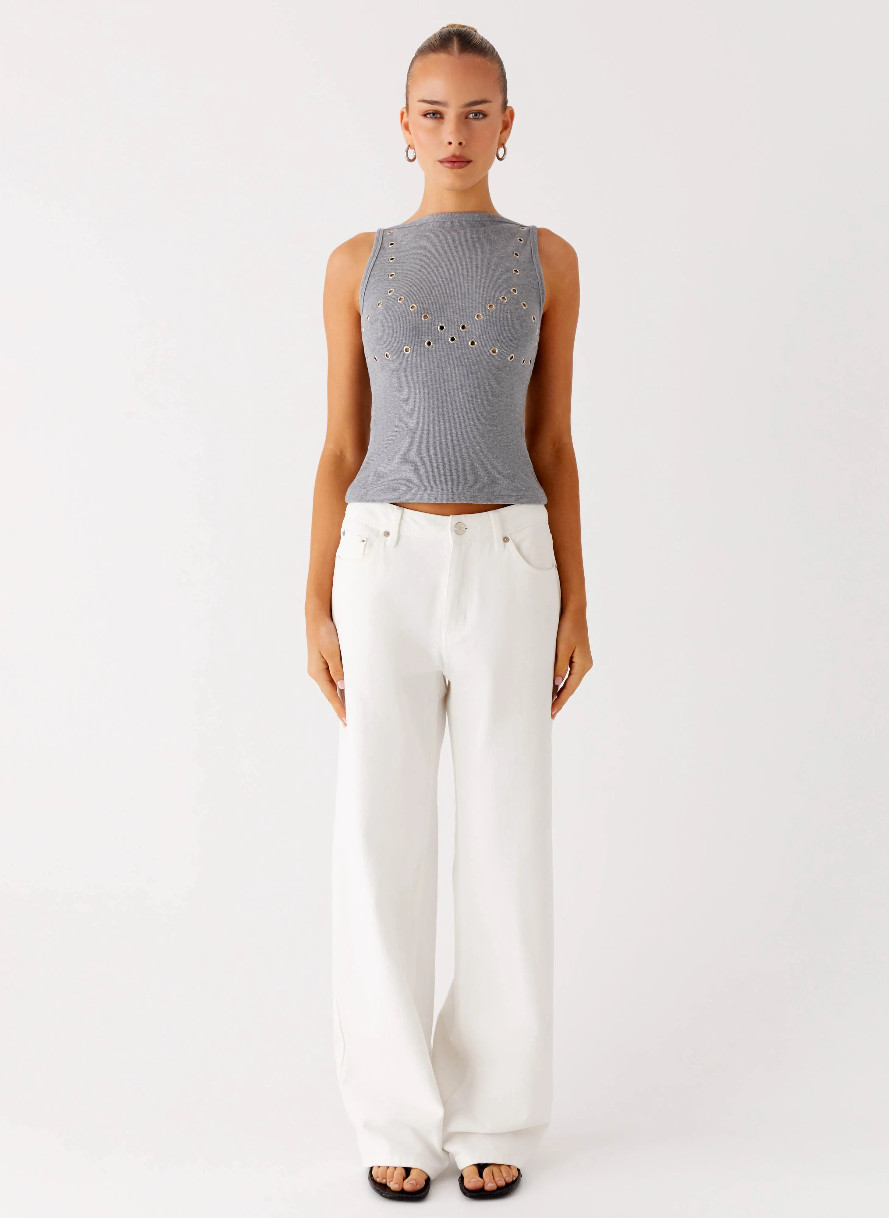 Drop Top Ribbed Eyelet Tank Top - Marle Grey sold by Peppermayo product image thumbnail 2