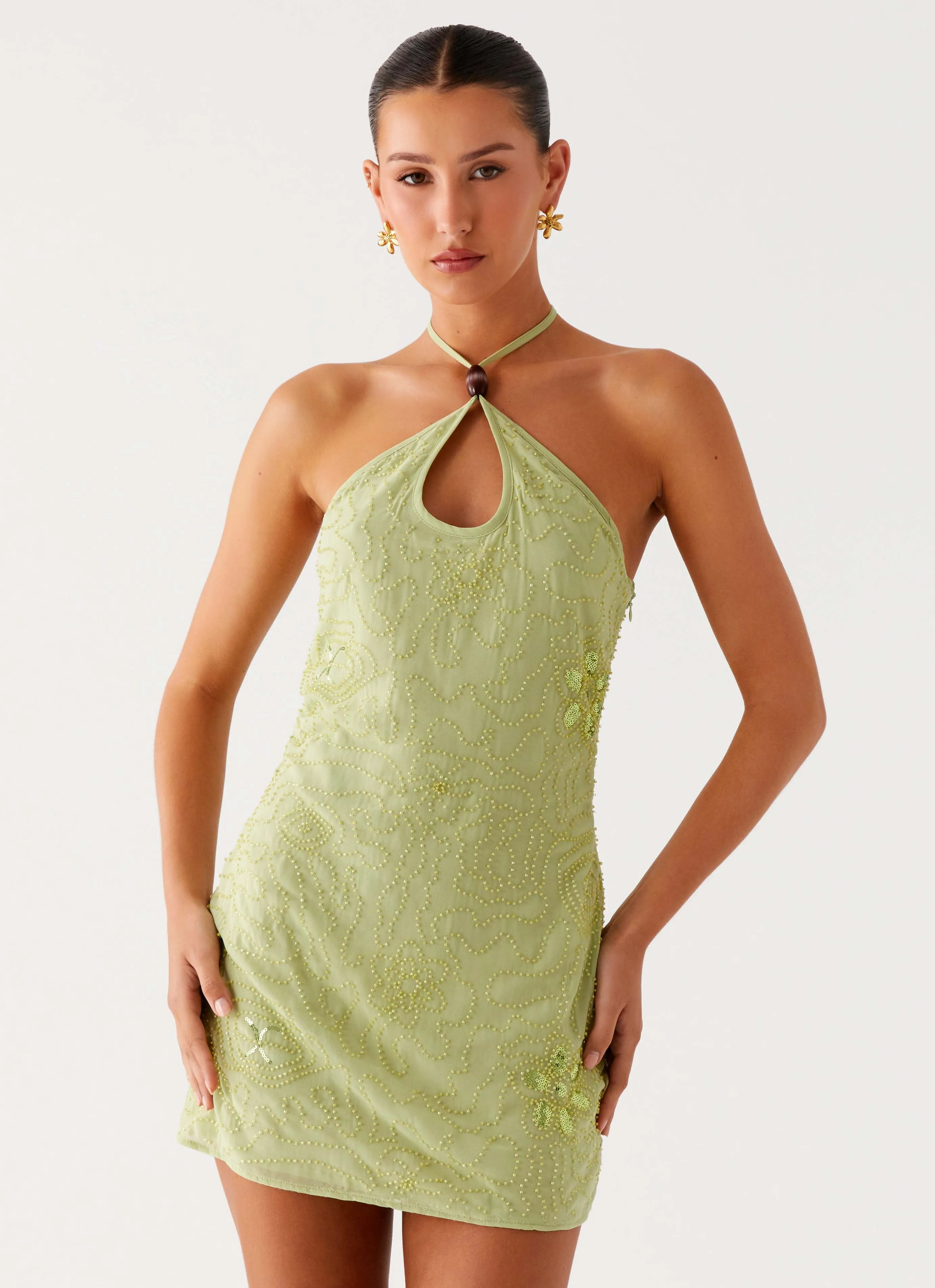 Kiara Beaded Mini Dress - Mint sold by Peppermayo