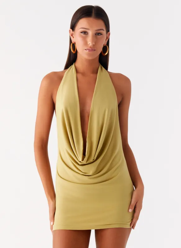 Haisley Cowl Mini Dress - Lime Green sold by Peppermayo