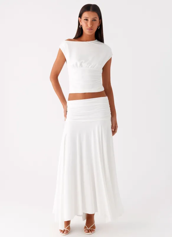 Liana Ruched Maxi Skirt - White sold by Peppermayo