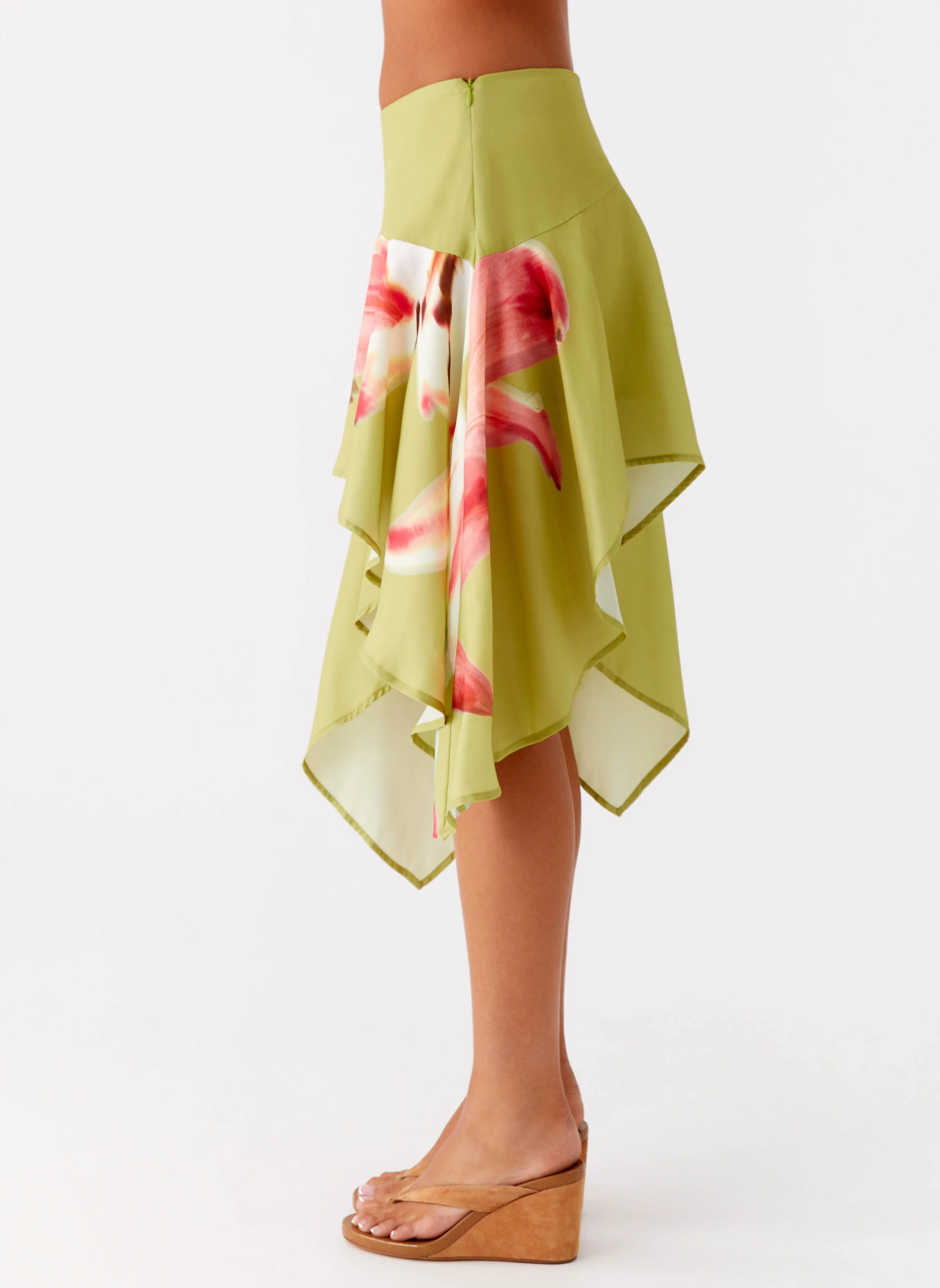 Kia Low Rise Asymmetrical Midi Skirt - Jungle Floral sold by Peppermayo product image thumbnail 4