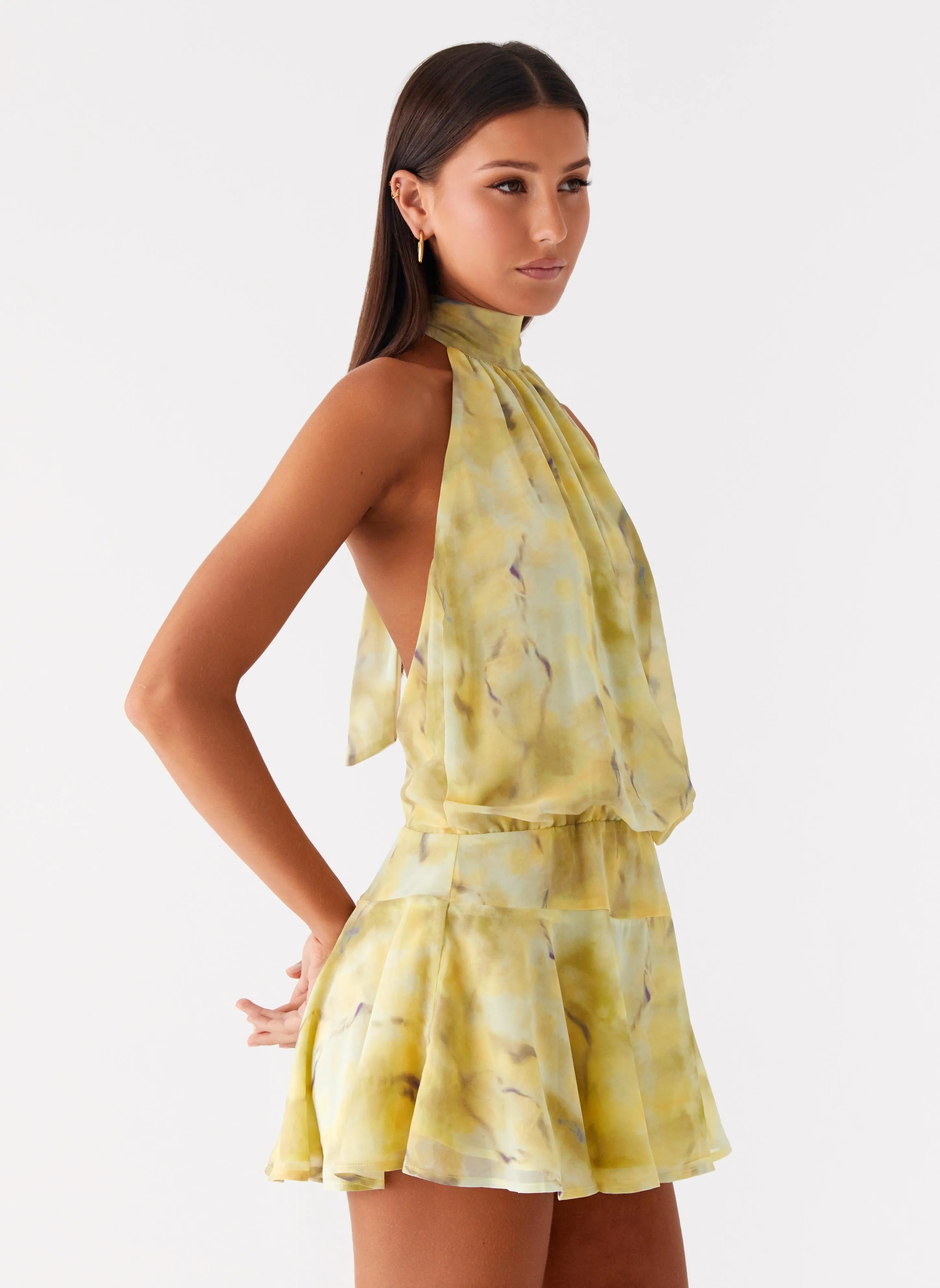 First Date Halter Mini Dress - Yellow Tie Dye sold by Peppermayo product image thumbnail 5