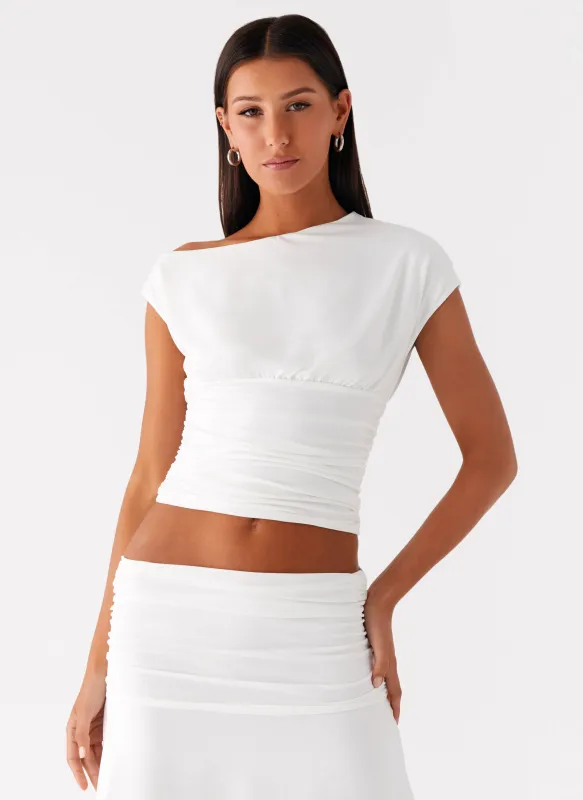 Liana Asymmetrical Top - White sold by Peppermayo