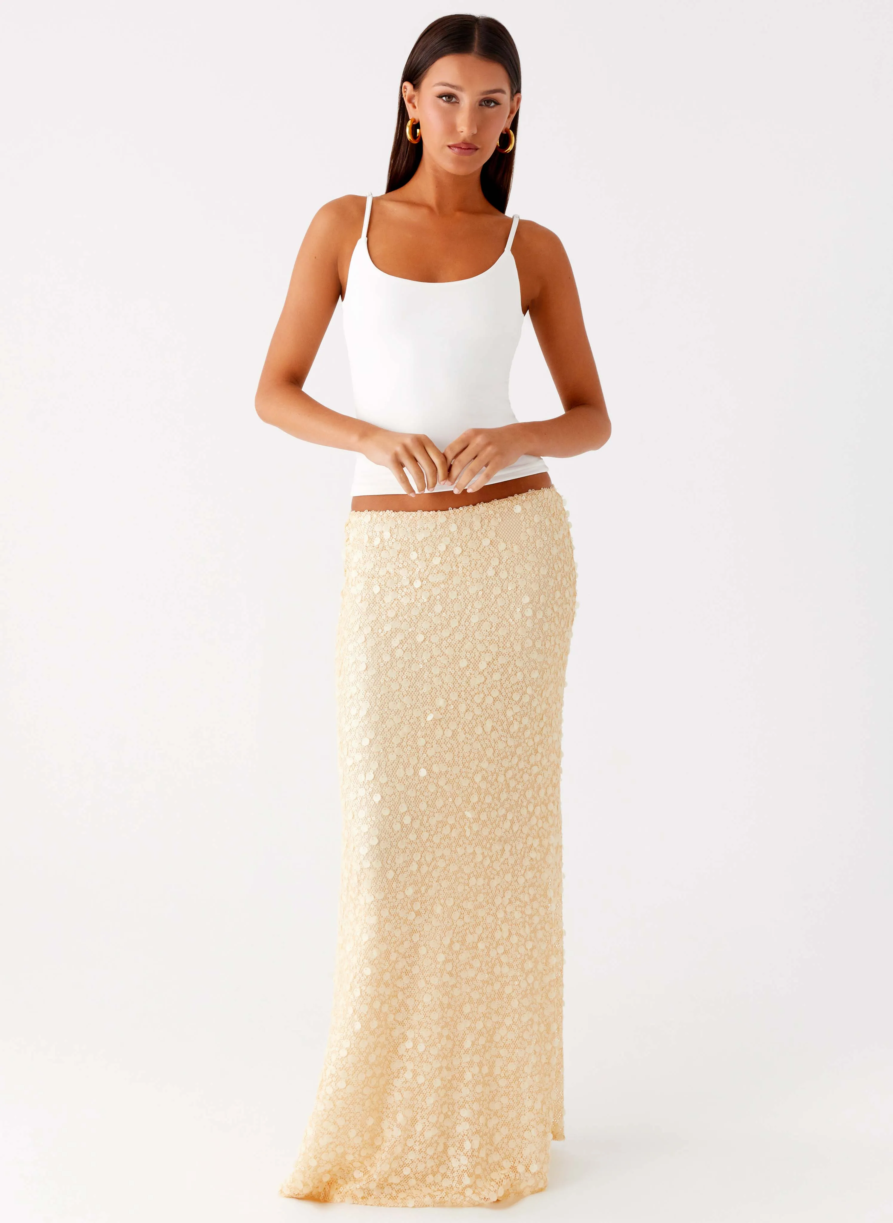 Honestly Sequin Maxi Skirt - Yellow sold by Peppermayo