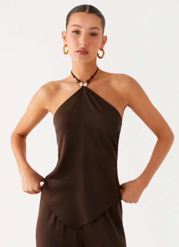 Jorjianna Halter Top - Chocolate sold by Peppermayo