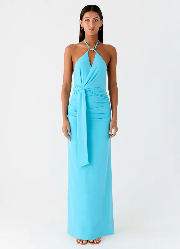 Dare Me Halter Maxi Dress - Aqua Blue sold by Peppermayo