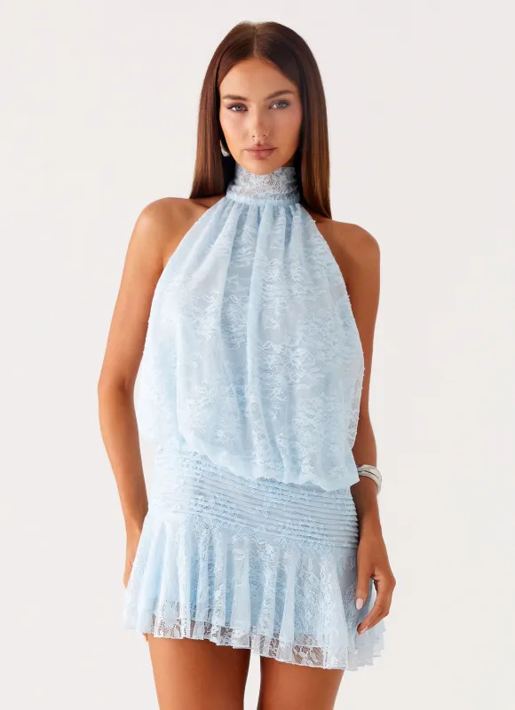 Willow Lace Mini Dress - Blue sold by Peppermayo