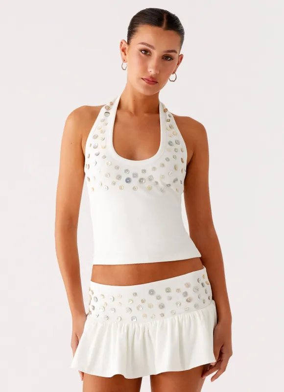 Vegas Nights Halter Neck Top - White sold by Peppermayo
