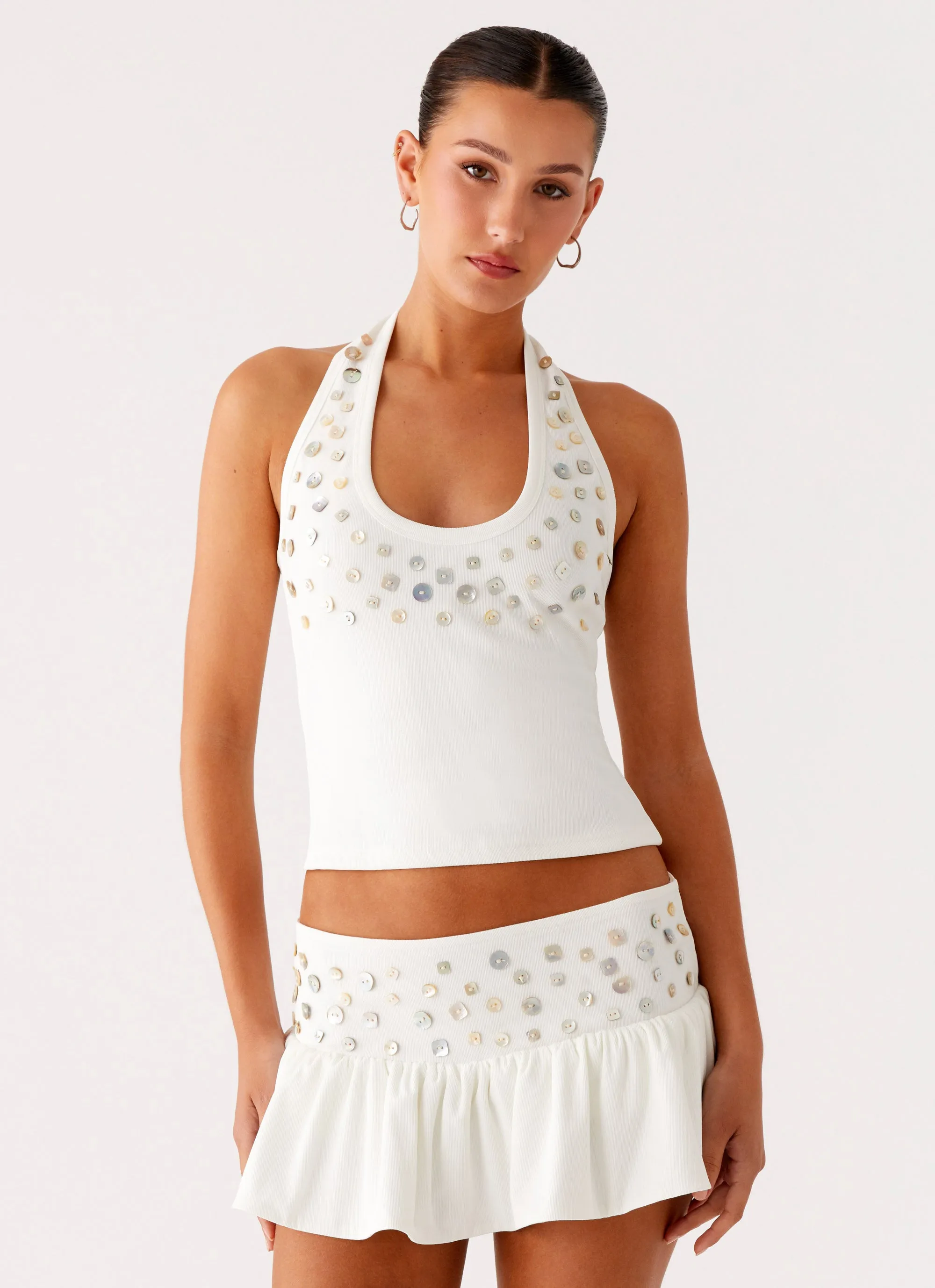 Vegas Nights Halter Neck Top - White sold by Peppermayo