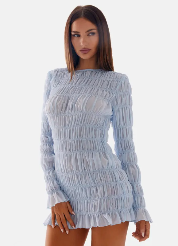 Jasy Long Sleeve Mini Dress - Sky Blue sold by Peppermayo