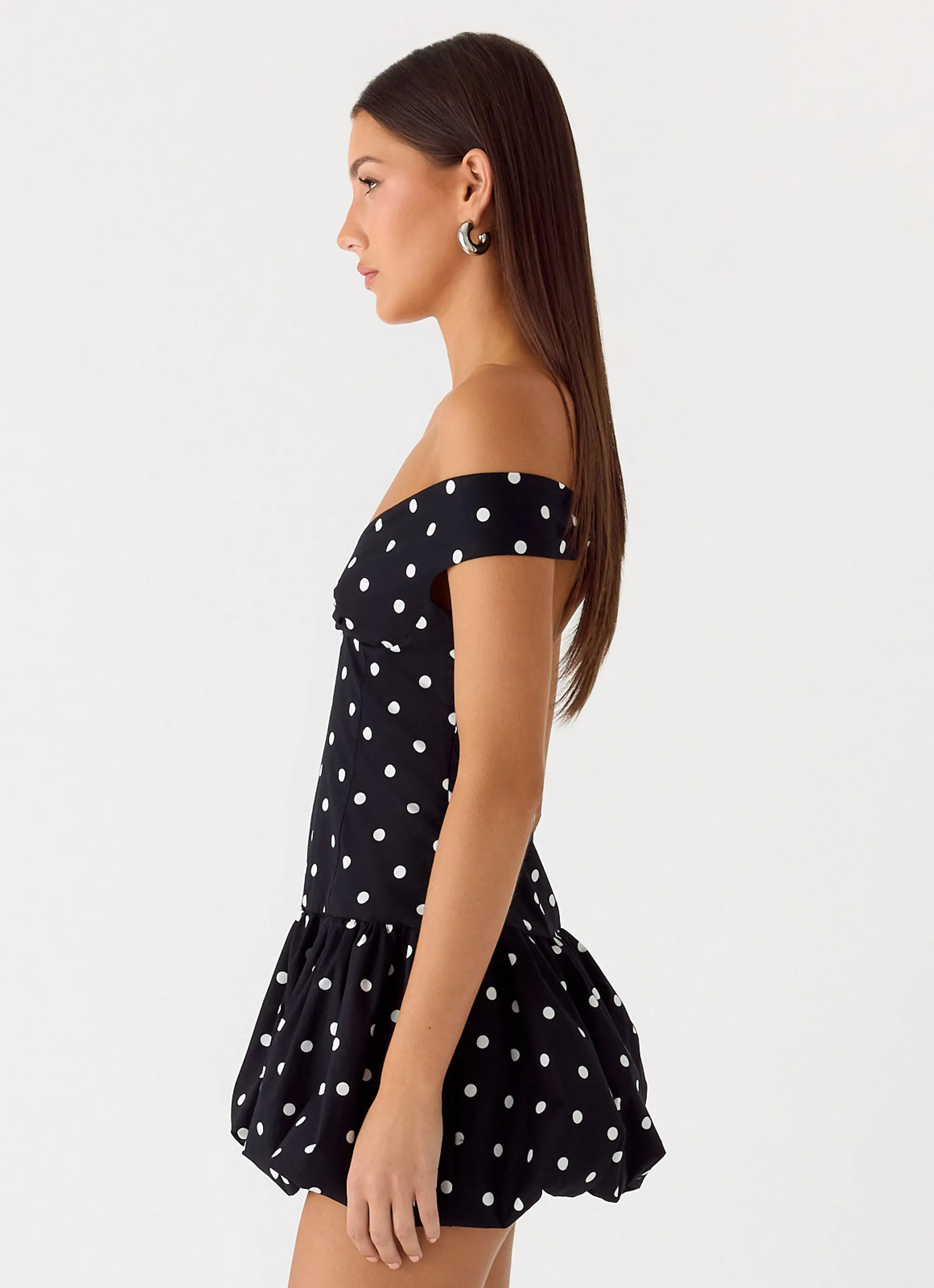 Endless Romance Off Shoulder Mini Dress - Black Polkadot sold by Peppermayo product image thumbnail 2