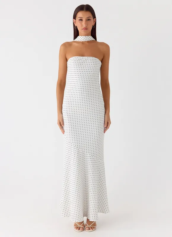 Under The Pagoda Maxi Dress - White Polkadot sold by Peppermayo