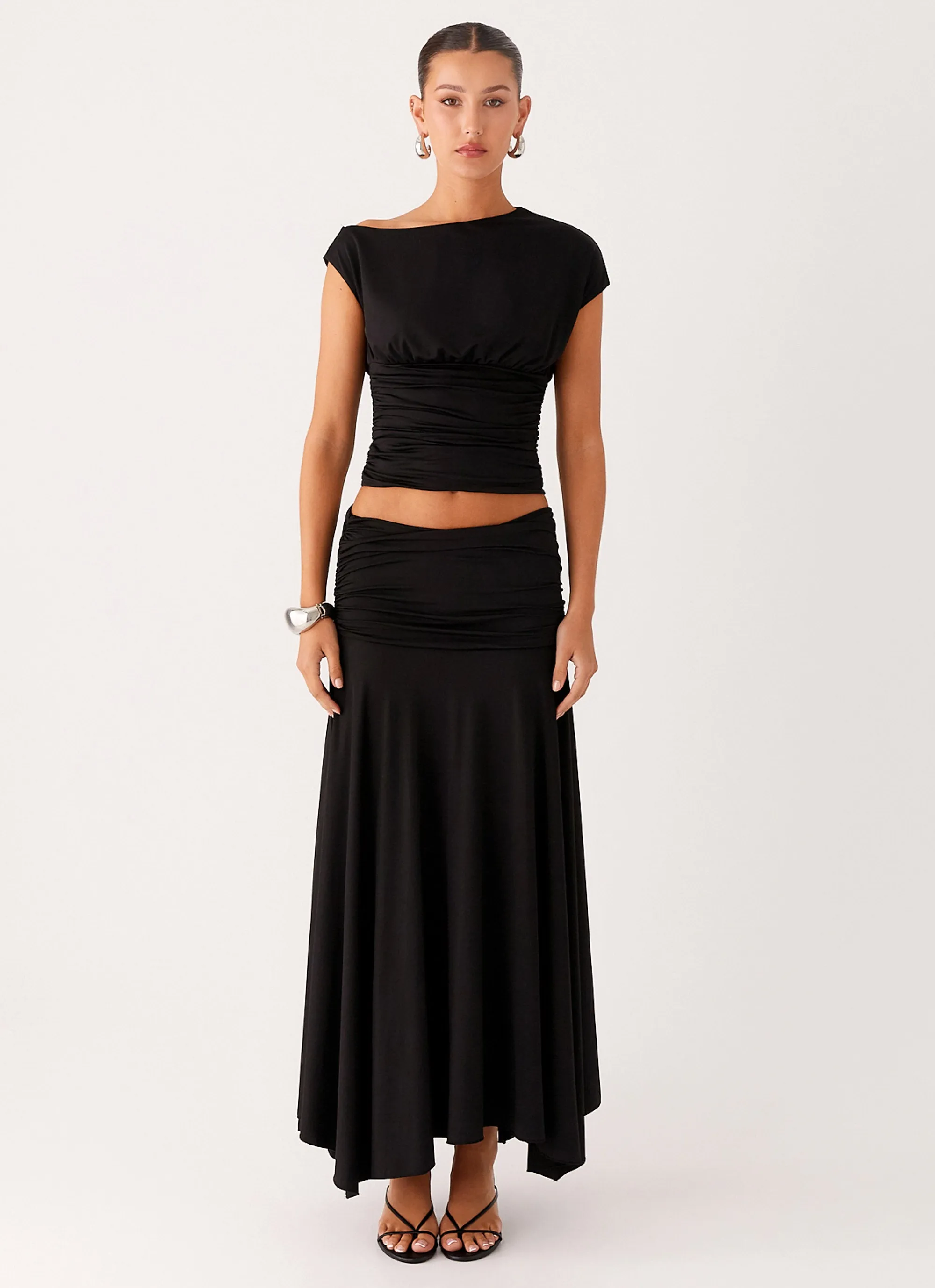 Liana Ruched Maxi Skirt - Black sold by Peppermayo product image thumbnail 2