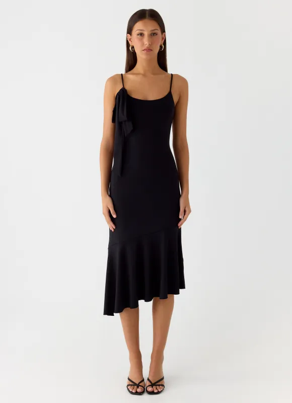 Tranquility Asymmetric Midi Dress - Black sold by Peppermayo
