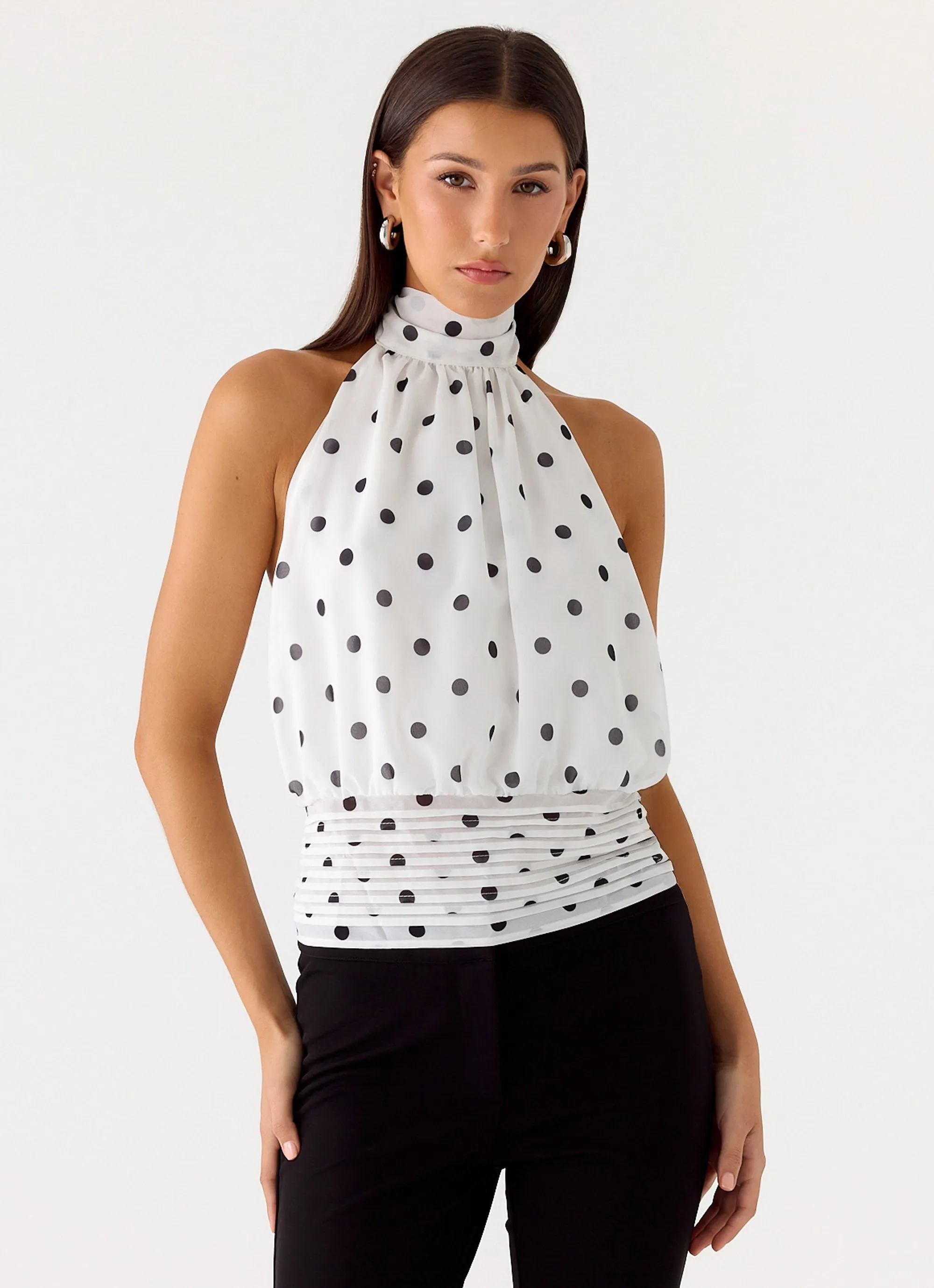 Willow Chiffon Top - White Polkadot sold by Peppermayo