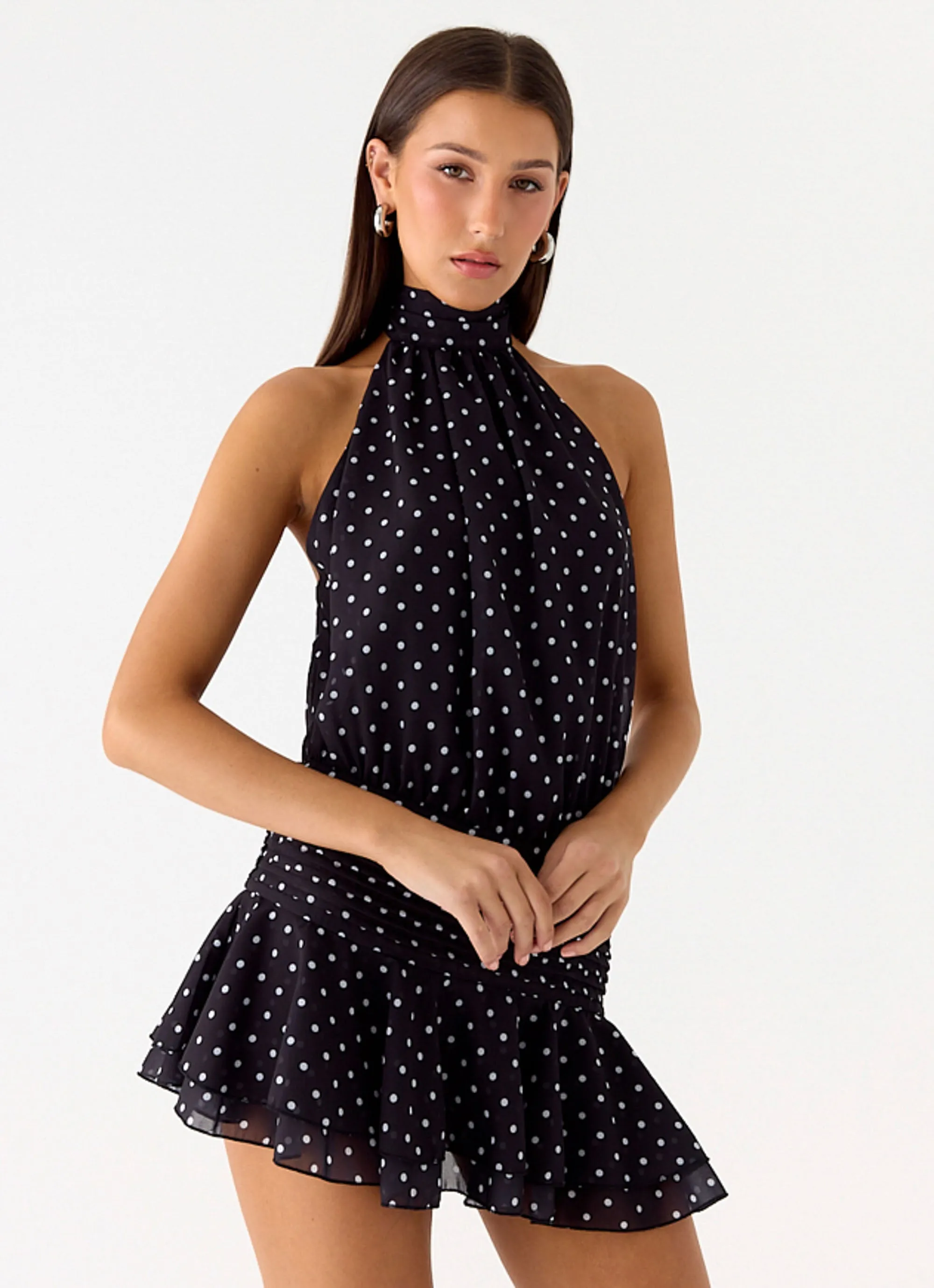 Willow Chiffon Mini Dress - Black Polkadot sold by Peppermayo product image thumbnail 5