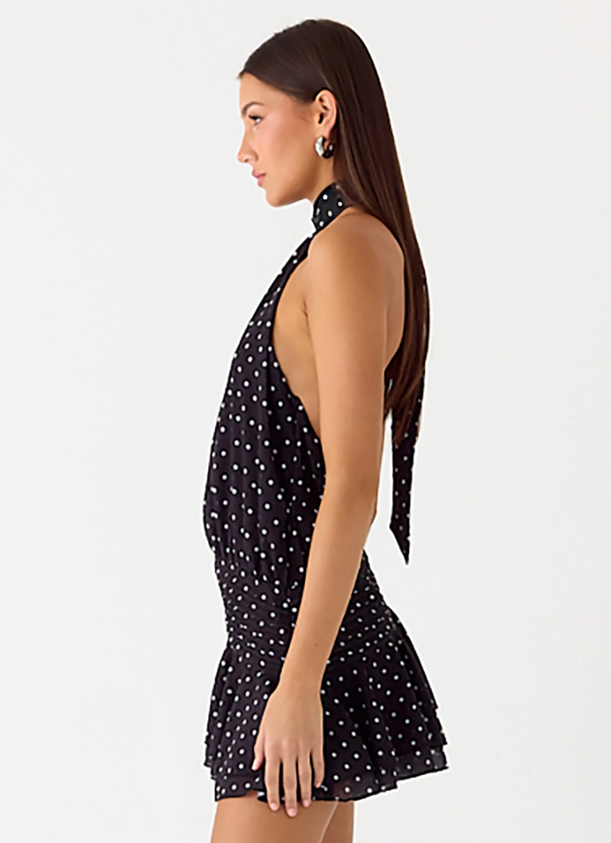 Willow Chiffon Mini Dress - Black Polkadot sold by Peppermayo product image thumbnail 3