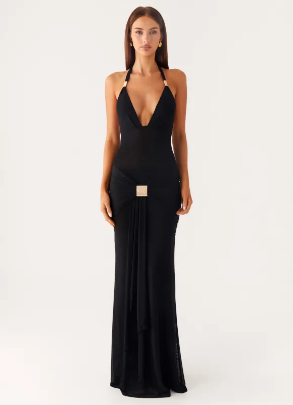 Miyah Halter Hardware Maxi Dress - Black sold by Peppermayo