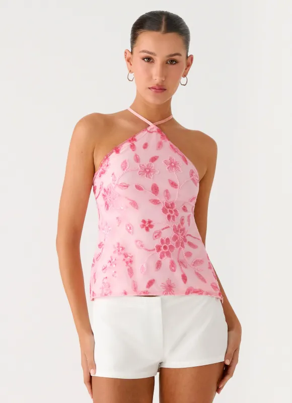 Janelle Beaded Halter Top - Pink sold by Peppermayo