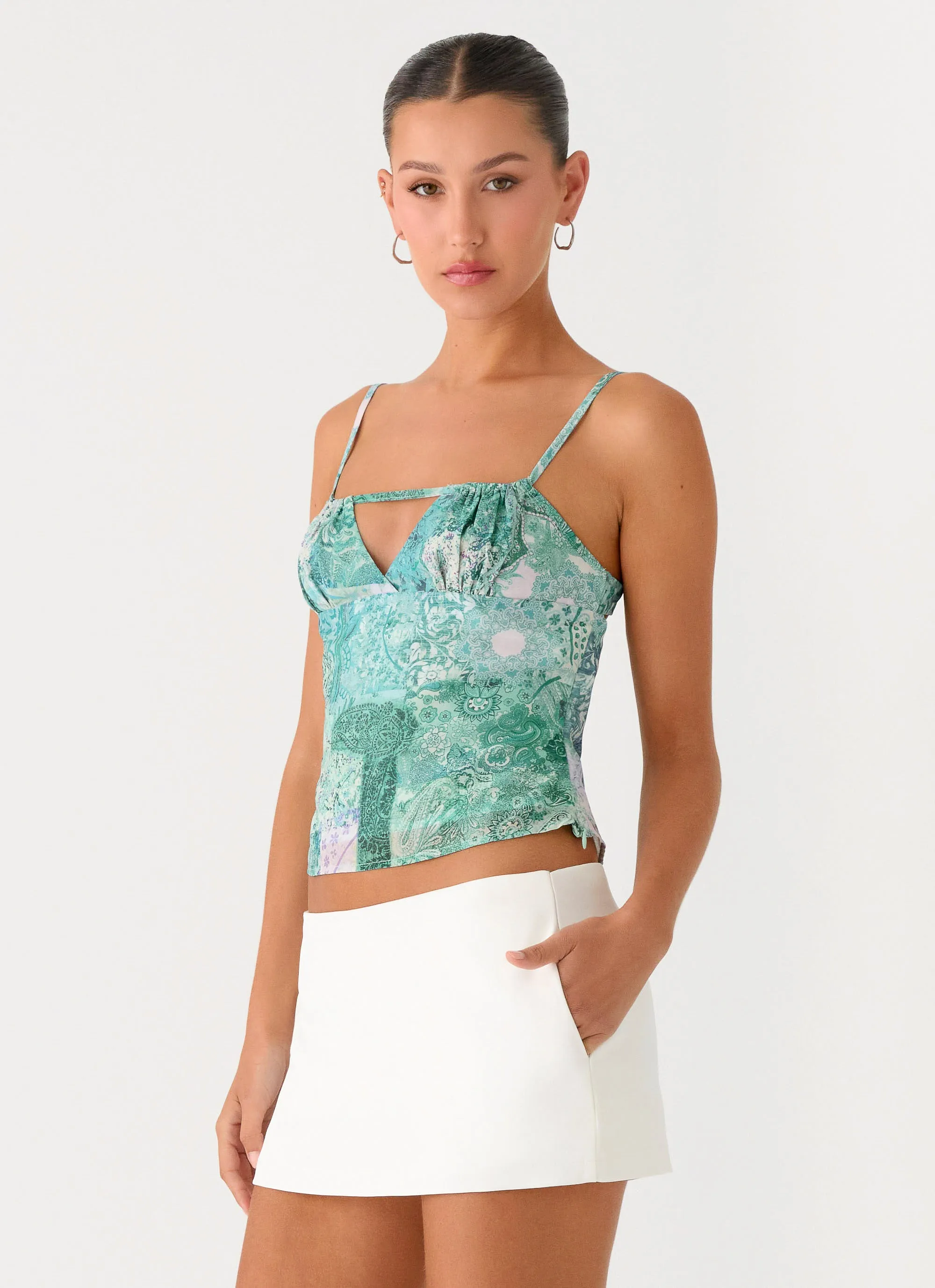 Nalini Ruched Neckline Top - Green Paisley sold by Peppermayo product image thumbnail 5