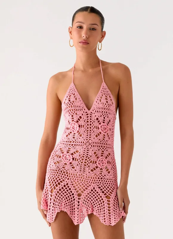 Beach Days Crochet Mini Dress - Pink sold by Peppermayo