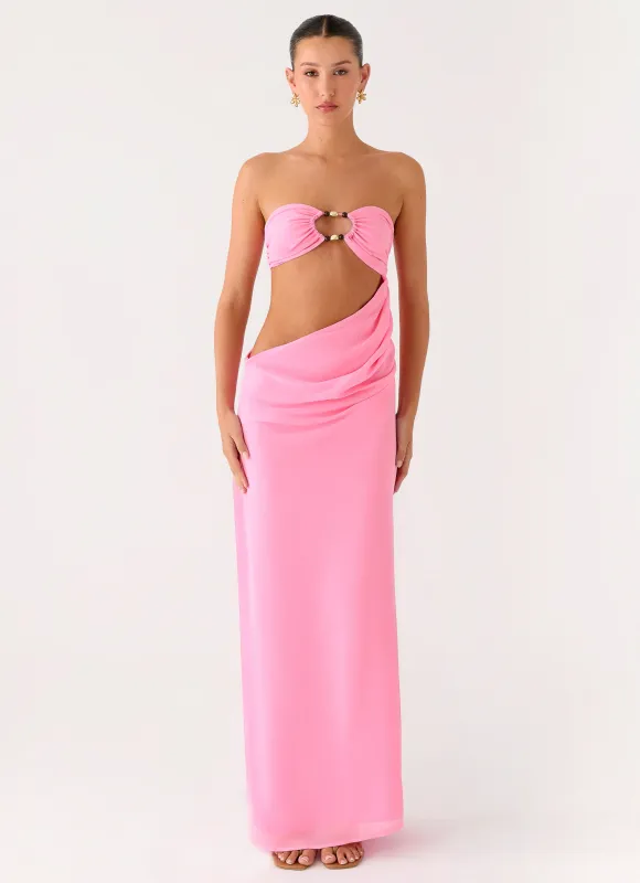 Falling Forever Strapless Beaded Maxi Dress - Pink sold by Peppermayo