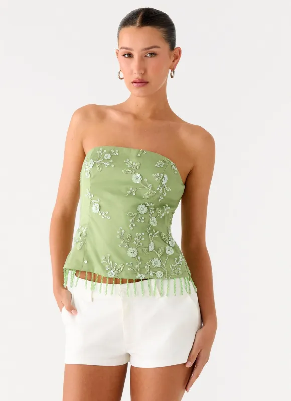Sea Garden Beaded Strapless Top - Green sold by Peppermayo