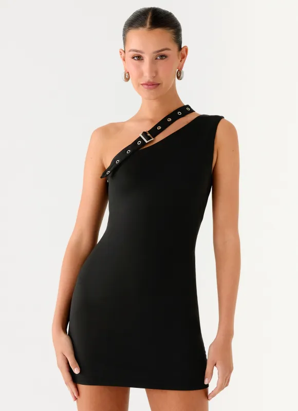 Off The Grid Eyelet Mini Dress - Black sold by Peppermayo