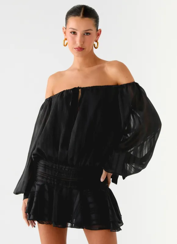 Eira Balloon Sleeve Mini Dress - Black sold by Peppermayo
