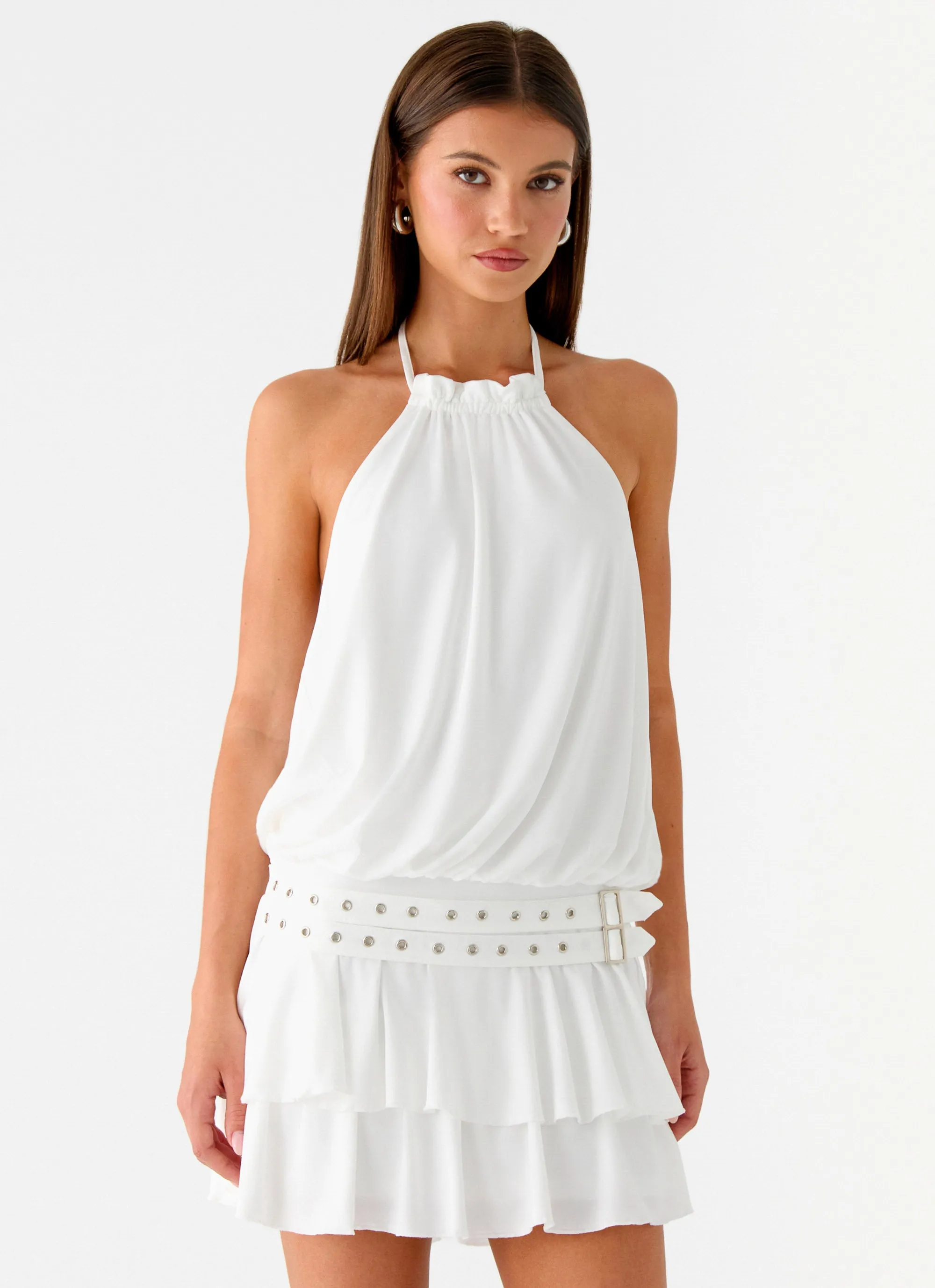 Dopamine Belt Mini Dress - White sold by Peppermayo product image thumbnail 5