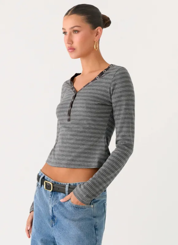 Kaytra Long Sleeve Top - Grey Marle Stripe sold by Peppermayo