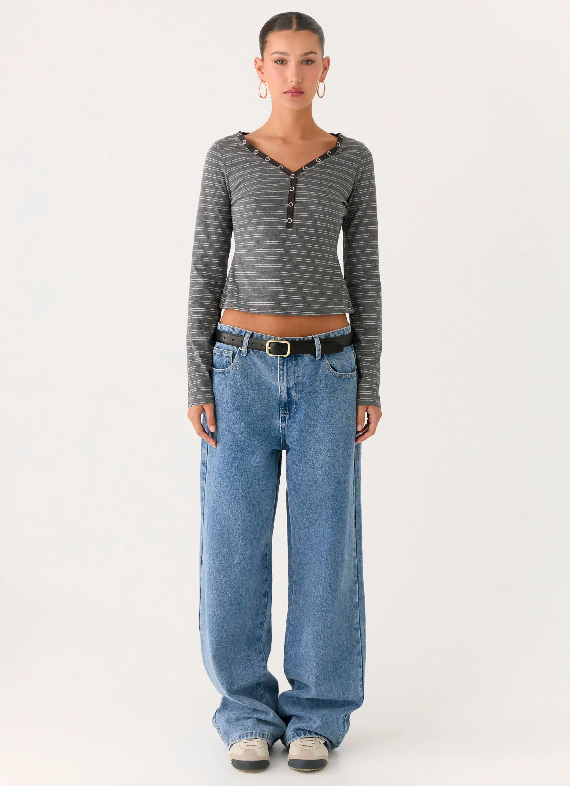 Kaytra Long Sleeve Top - Grey Marle Stripe sold by Peppermayo product image thumbnail 2