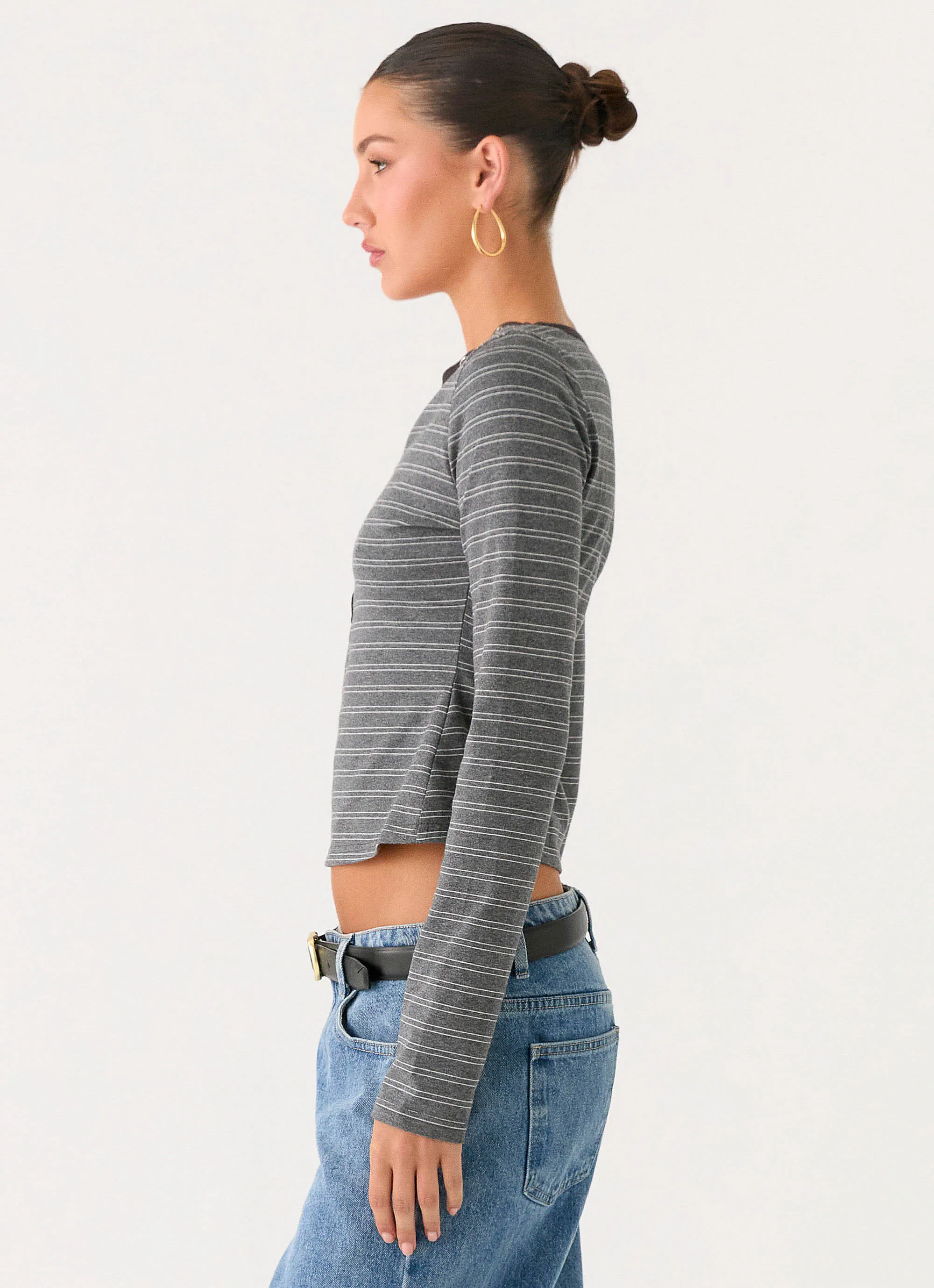 Kaytra Long Sleeve Top - Grey Marle Stripe sold by Peppermayo product image thumbnail 3