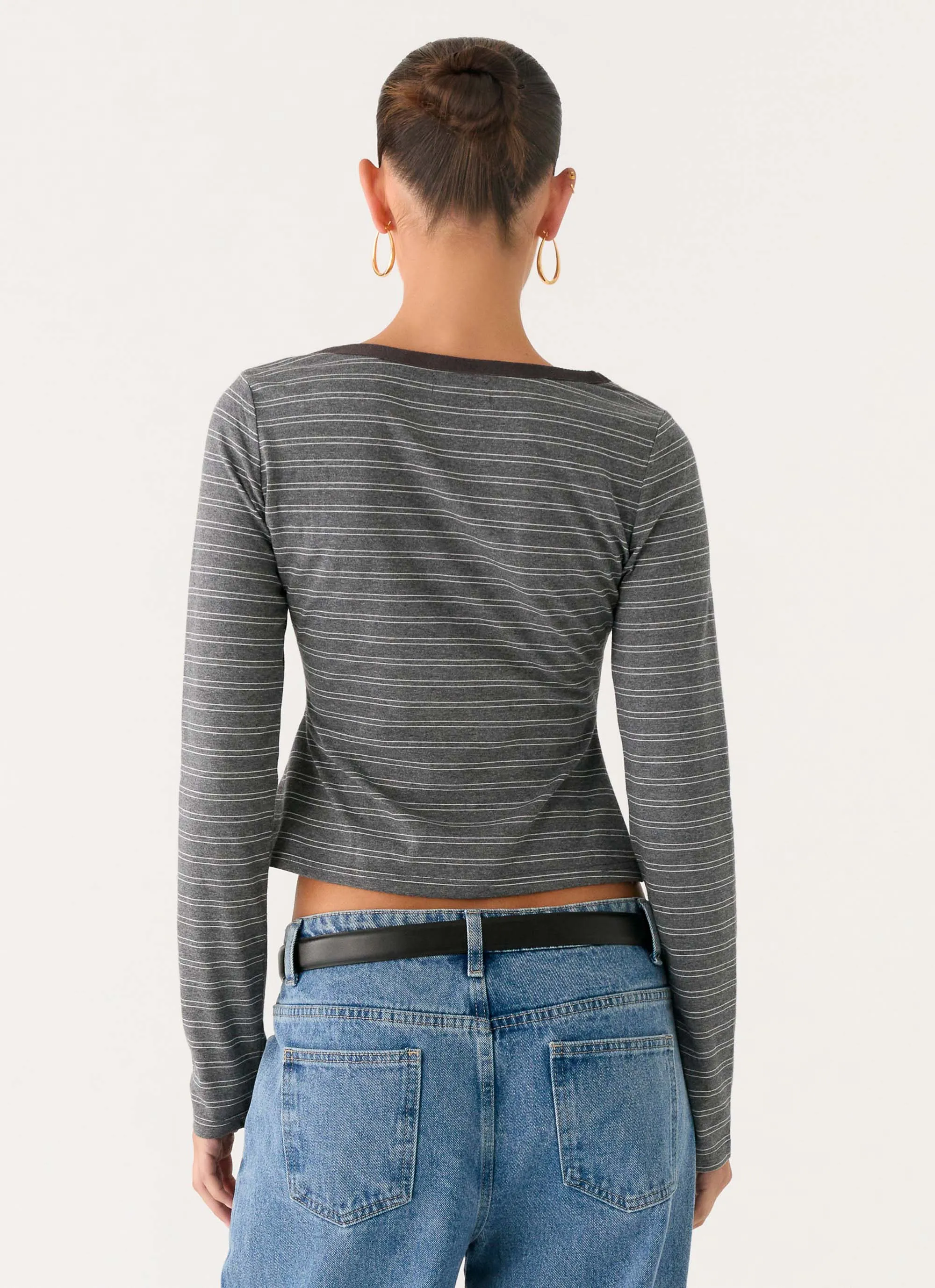 Kaytra Long Sleeve Top - Grey Marle Stripe sold by Peppermayo product image thumbnail 4