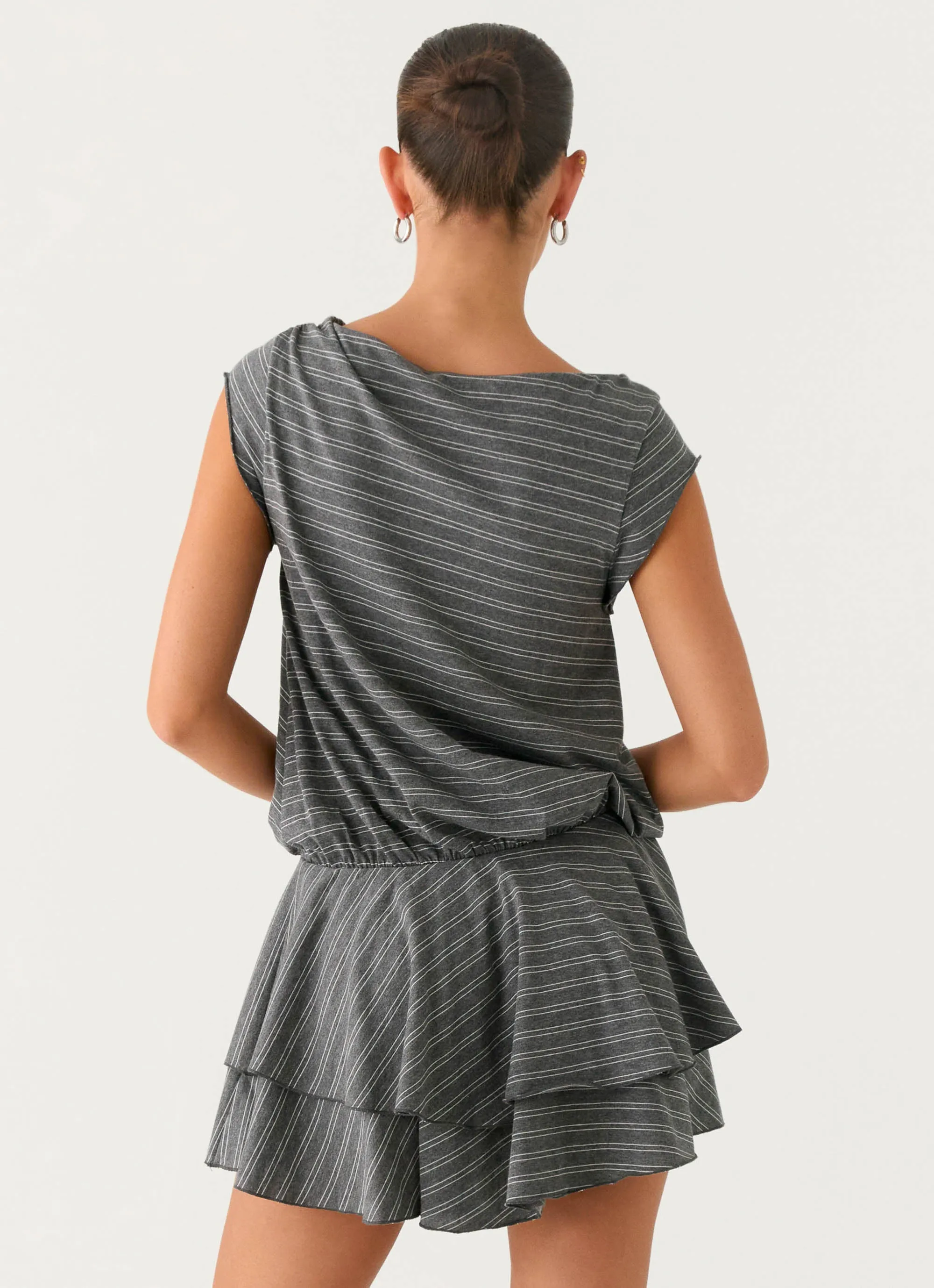 Bambola Wide Neck Mini Dress - Grey Marle Stripe sold by Peppermayo product image thumbnail 4