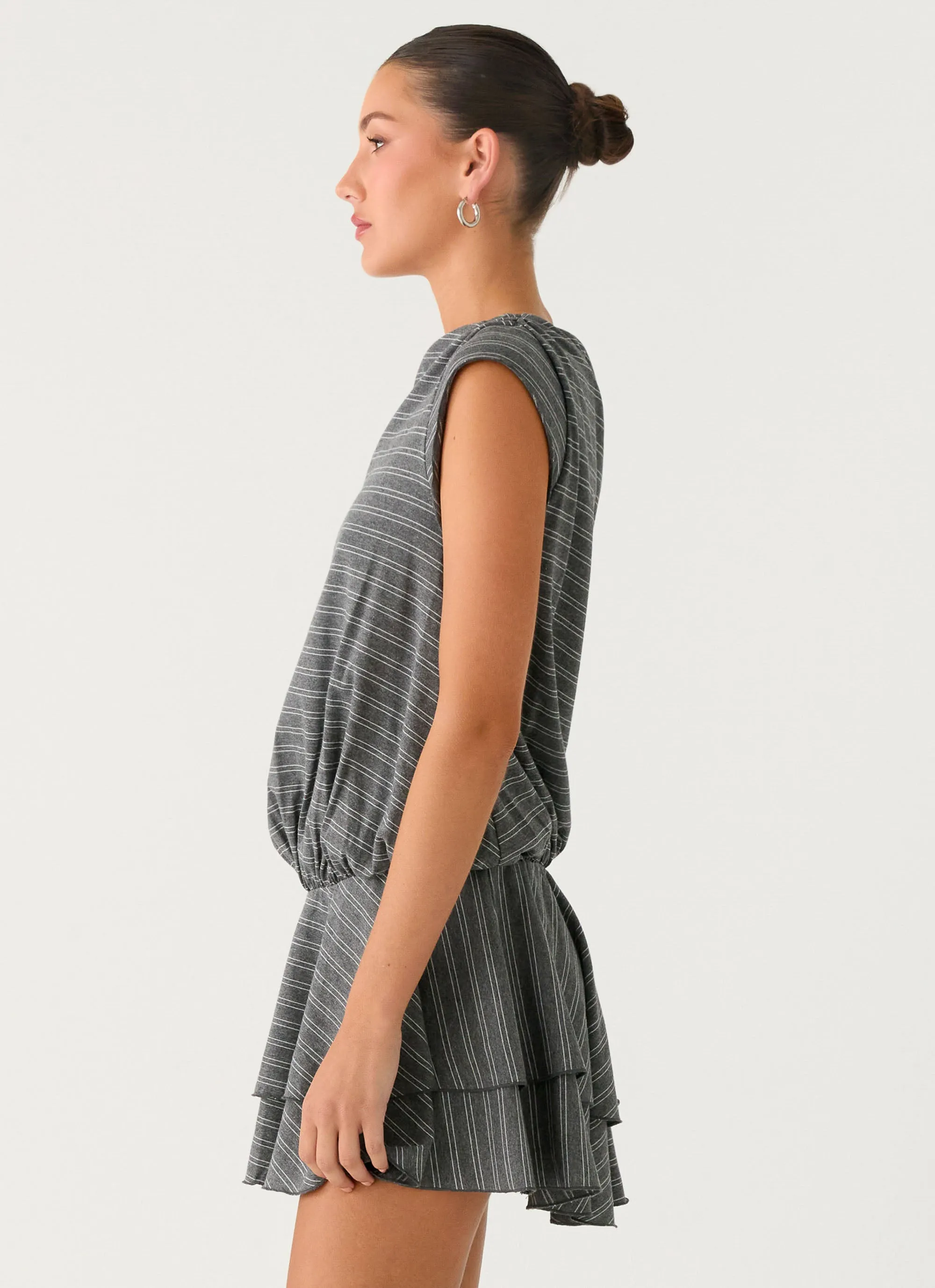 Bambola Wide Neck Mini Dress - Grey Marle Stripe sold by Peppermayo product image thumbnail 3