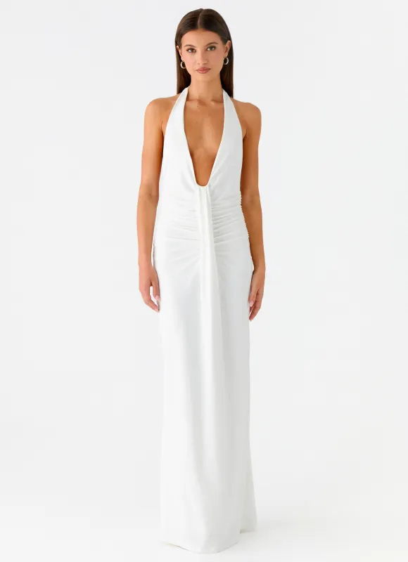 Cheyenne Halter Neck Maxi Dress - Ivory sold by Peppermayo