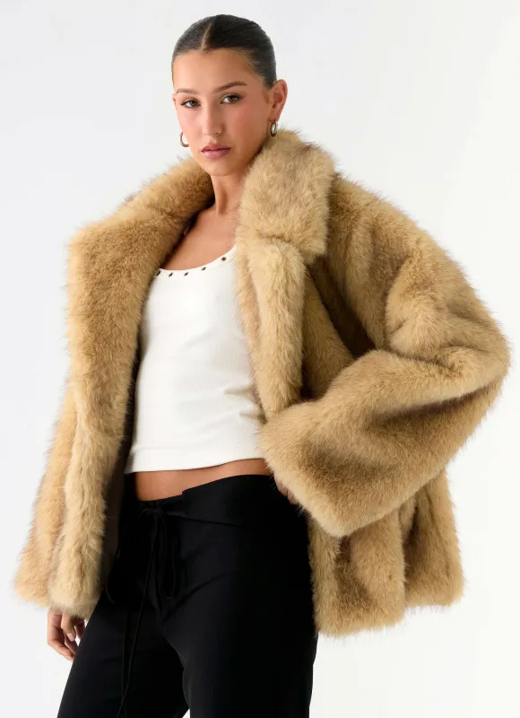 Milika Faux Fur Coat - Beige sold by Peppermayo