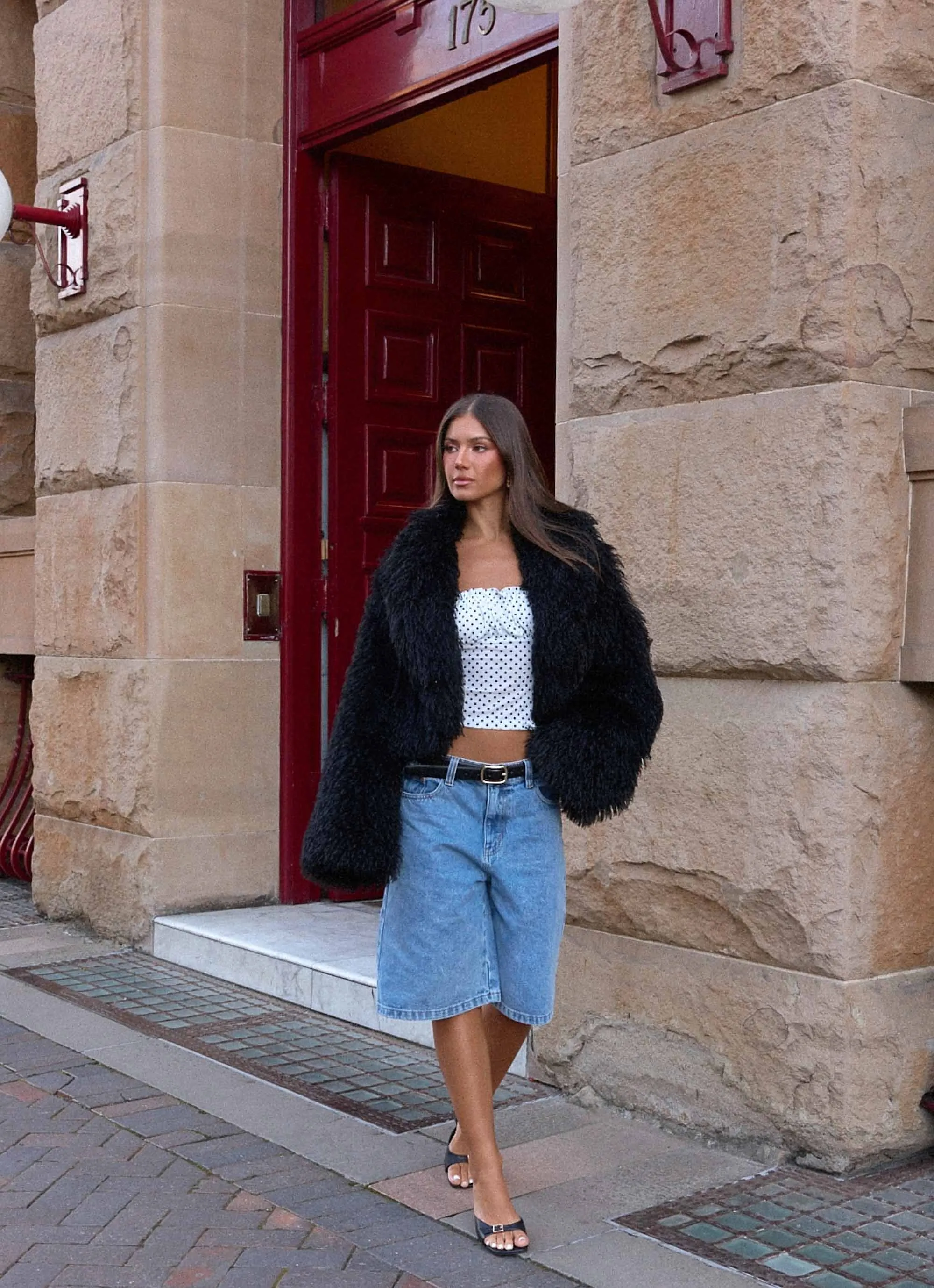 Virginia Cropped Faux Fur Jacket - Black sold by Peppermayo product image thumbnail 4