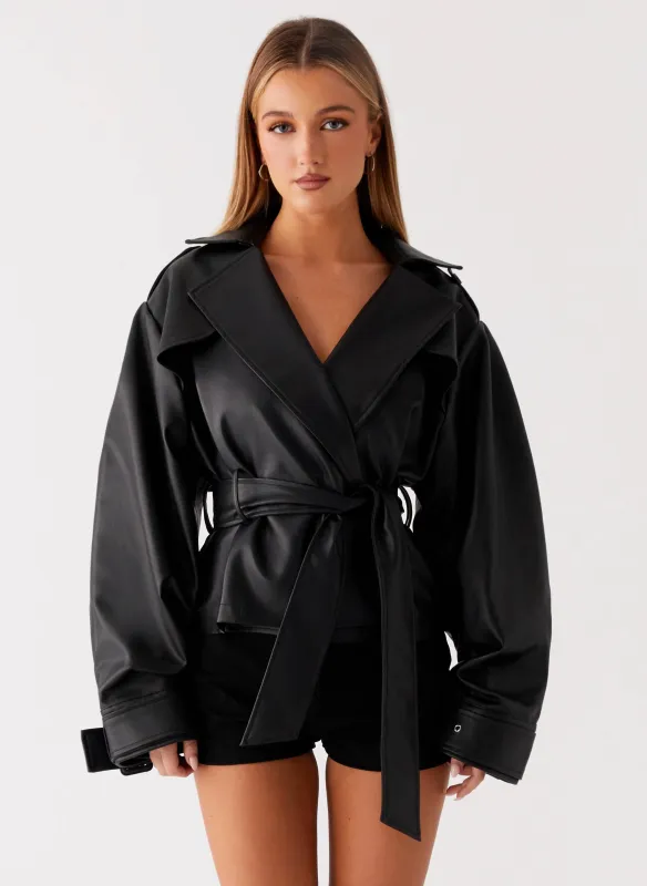 Midtown Faux Leather Trench - Black sold by Peppermayo