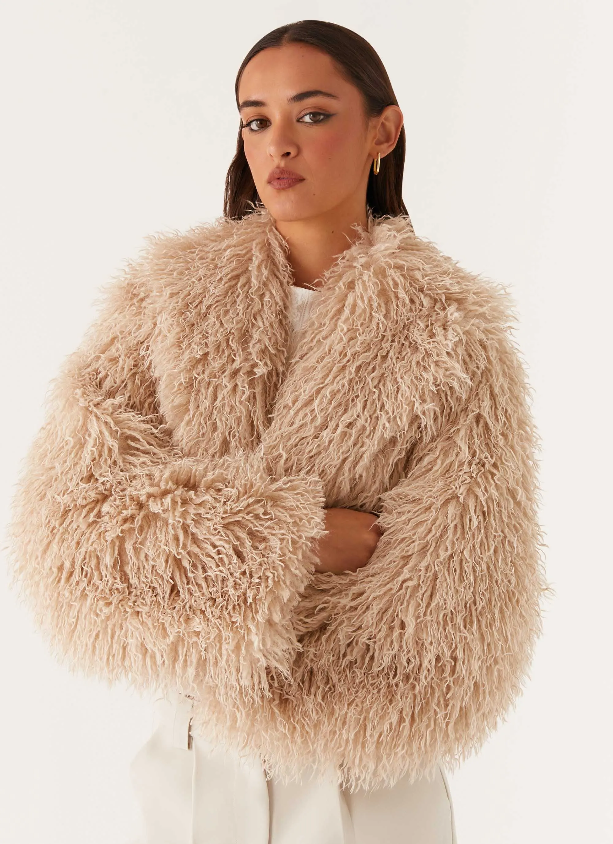 Virginia Cropped Faux Fur Jacket - Taupe sold by Peppermayo product image thumbnail 5
