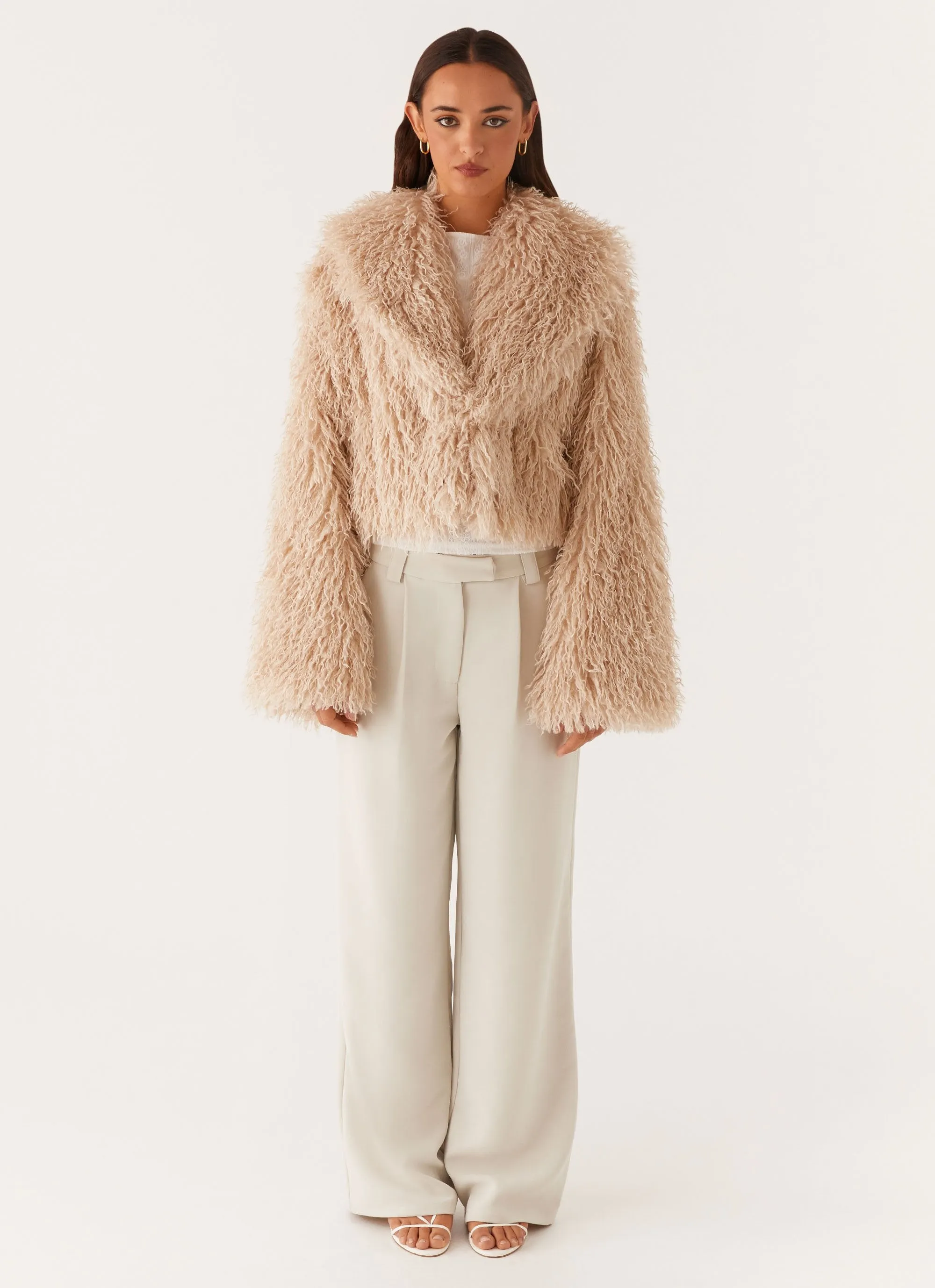 Virginia Cropped Faux Fur Jacket - Taupe sold by Peppermayo product image thumbnail 2