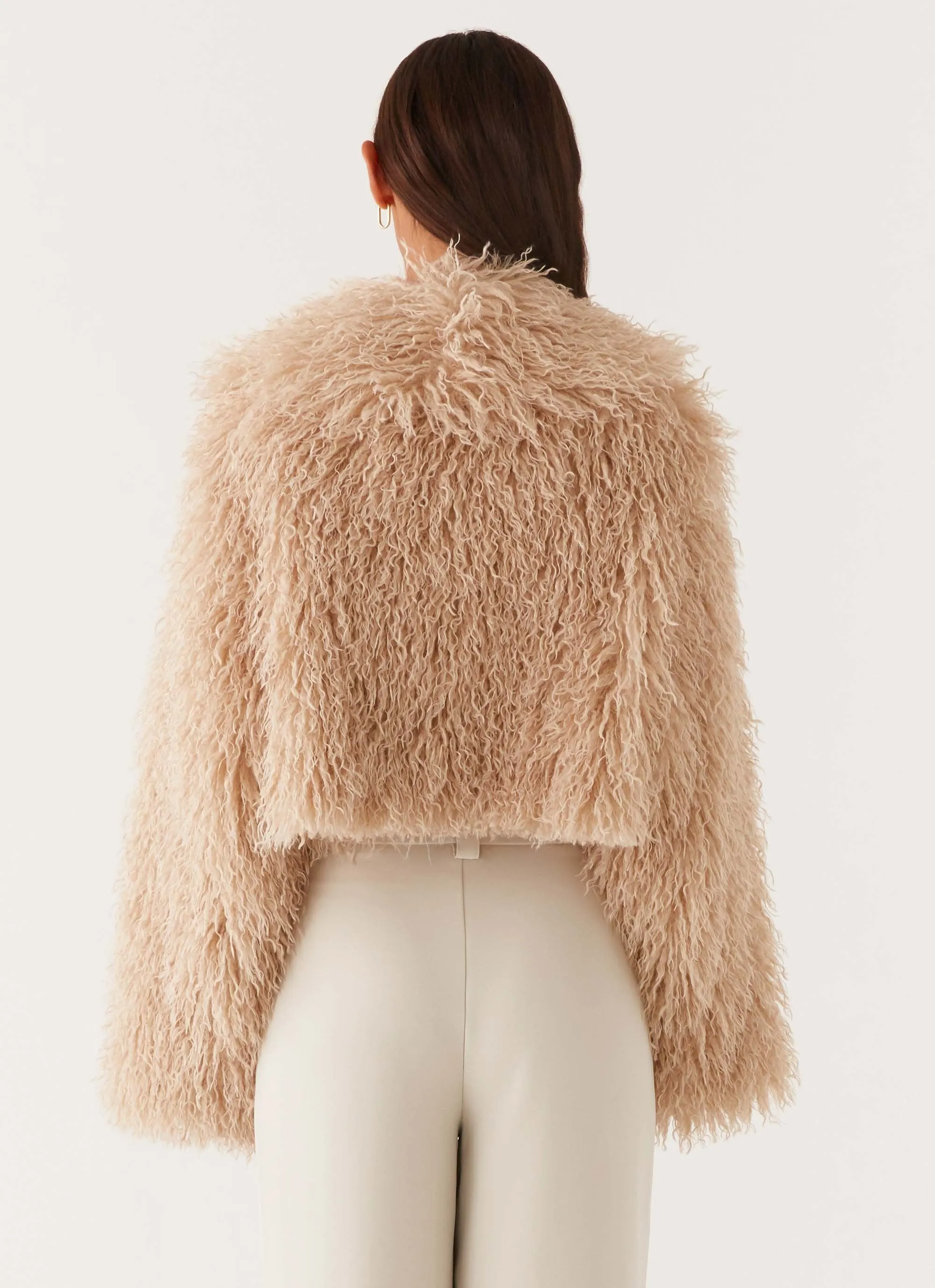 Virginia Cropped Faux Fur Jacket - Taupe sold by Peppermayo product image thumbnail 4