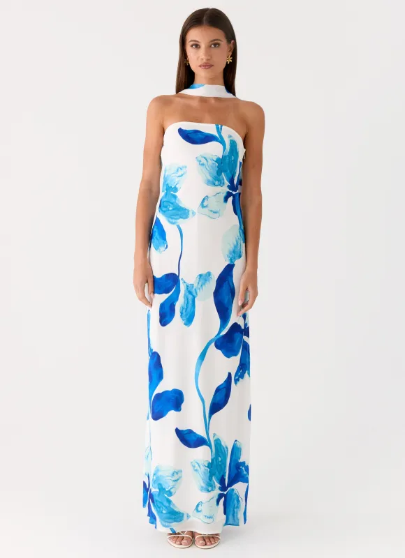 Ashelle Chiffon Maxi Dress - Cerulean Bloom sold by Peppermayo