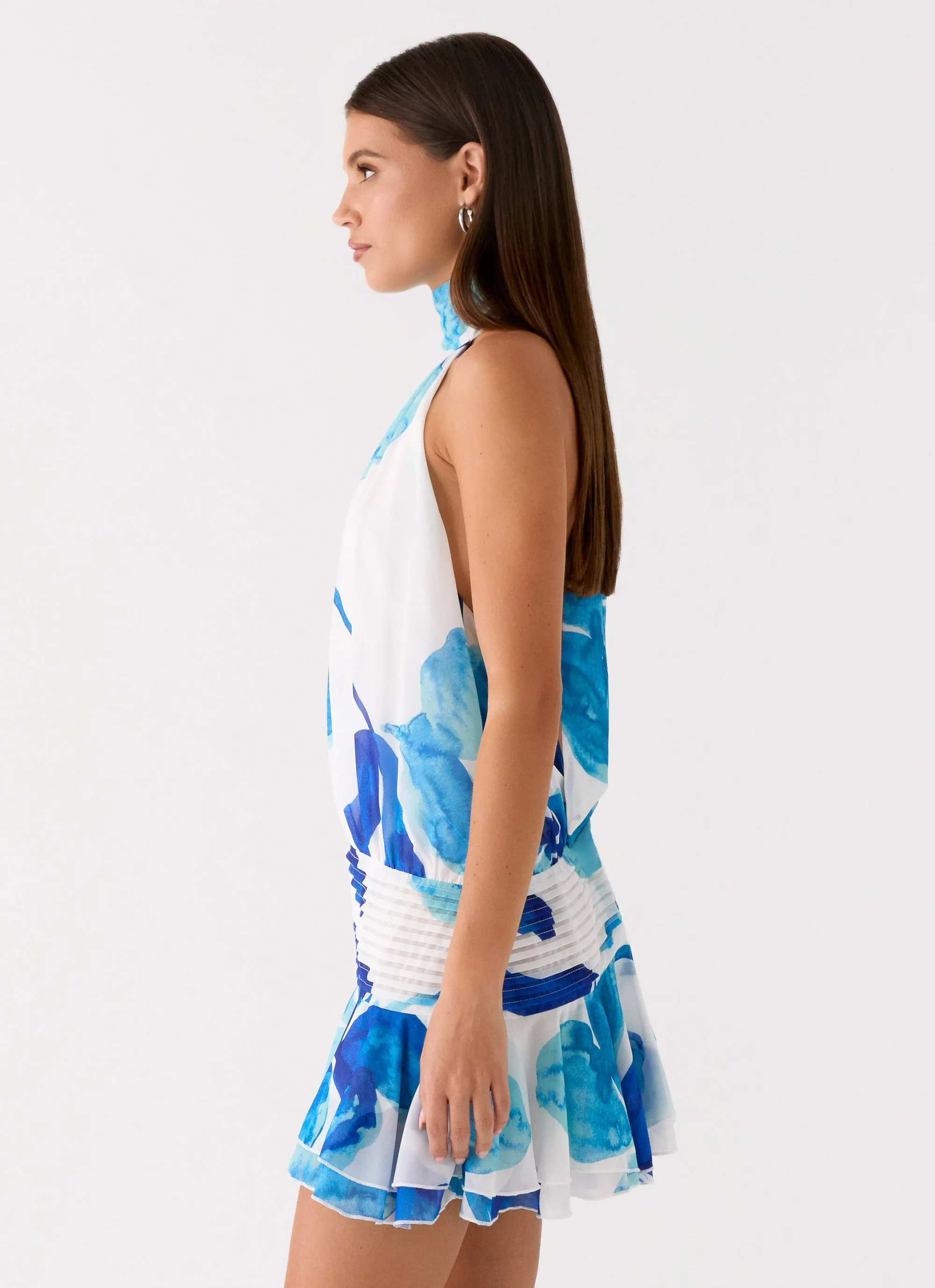 Willow Chiffon Mini Dress - Cerulean Bloom sold by Peppermayo product image thumbnail 2
