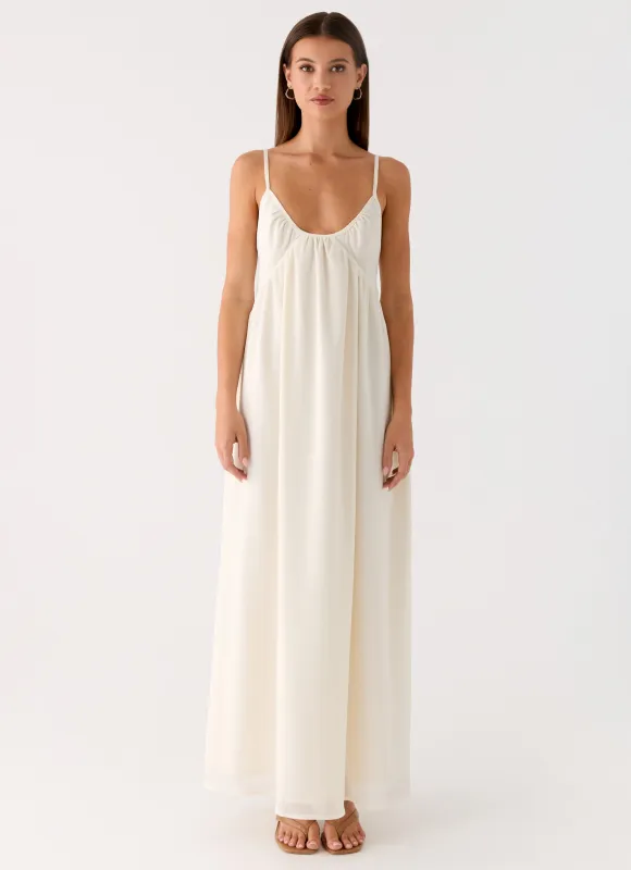 Whisperlight Chiffon Scooped Neck Maxi Dress - White sold by Peppermayo