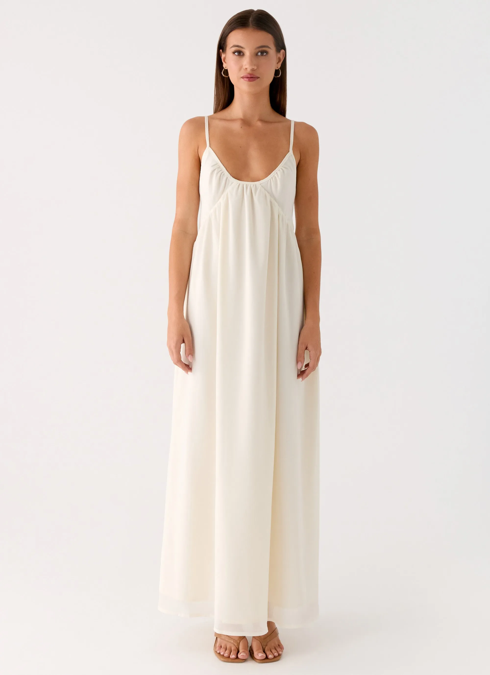 Whisperlight Chiffon Scooped Neck Maxi Dress - White sold by Peppermayo