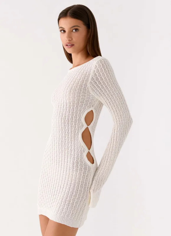 Zenzi Long Sleeve Crochet Mini Dress - White made by Peppermayo