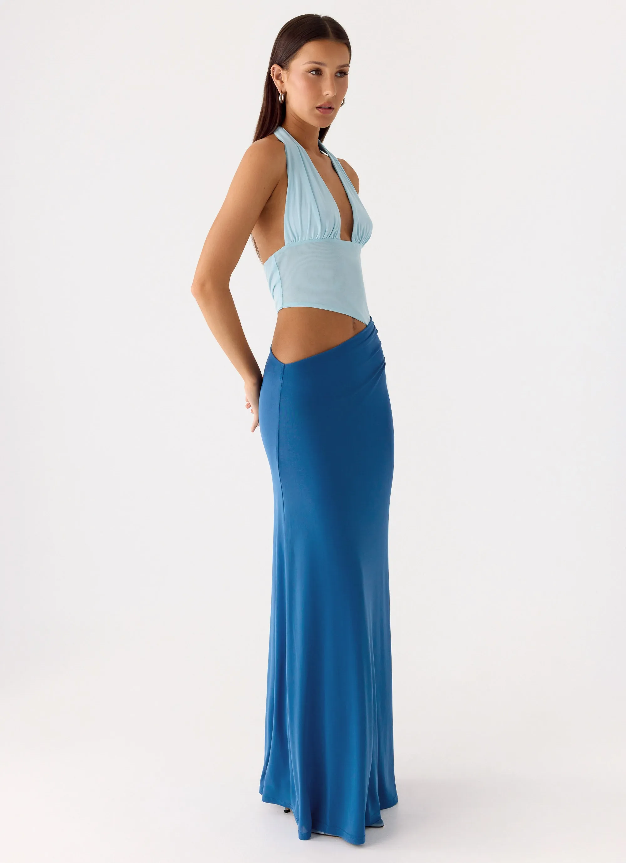 Saresther Halter Neck Maxi Dress - Blue sold by Peppermayo